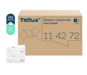 Бумага туалетная листовая Tellus Стандарт T3 1 сл белая 250 л (артикул производителя 114272)