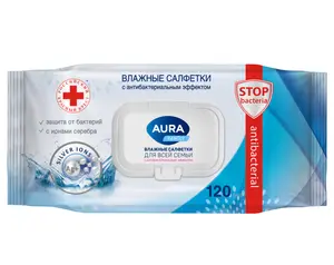 Салфетки влажные антибактериальные AURA Family 120 шт/уп (артикул производителя 117687)