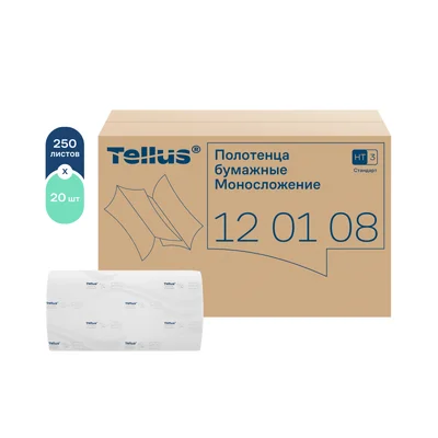 Полотенца бумажные листовые Tellus Стандарт H3 моносложение ZZ 1 сл белые 250 листов (артикул производителя 120108) — фото 1