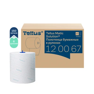 Полотенца бумажные в рулоне Tellus Матик Комфорт H1 2 сл белые 150 м (артикул производителя 120067) — фото 1