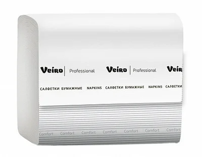 Салфетки бумажные для настольного диспенсера VEIRO Professional Comfort V сложения 2 слойные белые (артикул производителя NV211) — фото 1