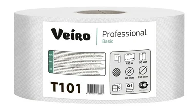 Туалетная бумага VEIRO Professional Basic 1 слойная светло-серая 450 м (артикул производителя T101) — фото 1