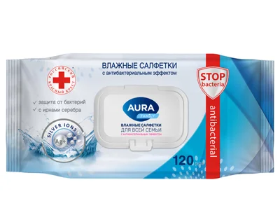 Салфетки влажные антибактериальные AURA Family 120 шт/уп (артикул производителя 117687) — фото 1