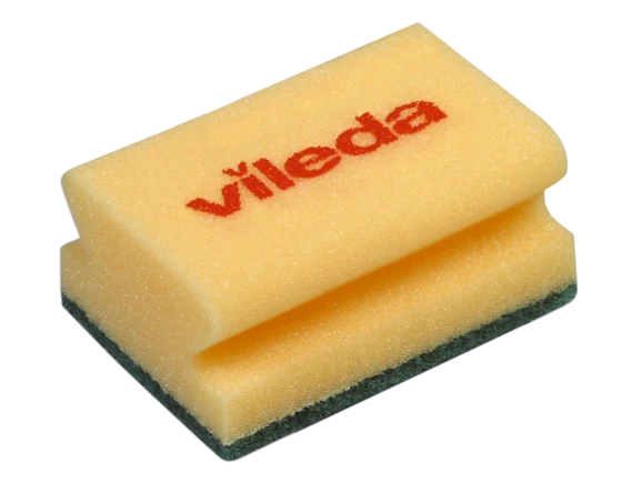 Губка Vileda желтая с зеленым абразивом 70х95х45 мм (артикул производителя 125604) — фото 1