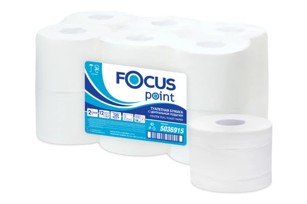 Туалетная бумага в рулоне Focus Point 2 слойная белая 120 м с центральной вытяжкой (артикул производителя 5036915) — фото 1