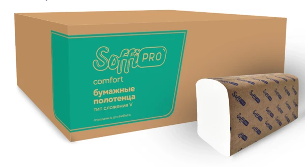 Полотенца бумажные листовые SoffiPro Comfort 1 сл белые V сложения 250 листов (артикул производителя 10901353) — фото 1
