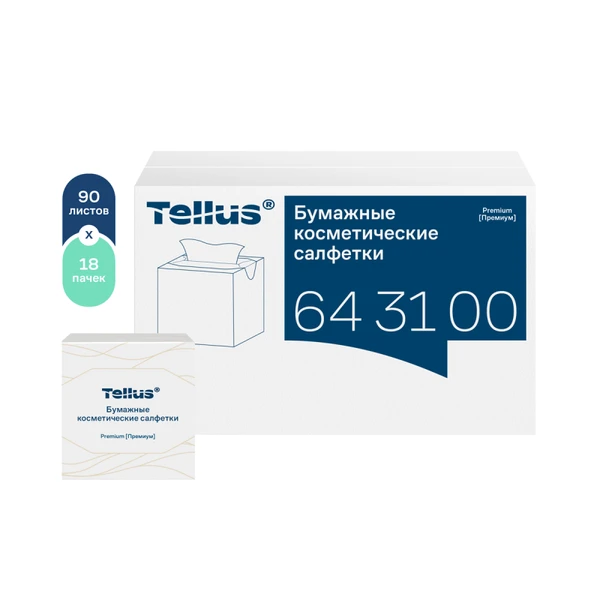 Салфетки для лица косметические Tellus Премиум 2 сл белые 90 л (артикул производителя 643100) — фото 1