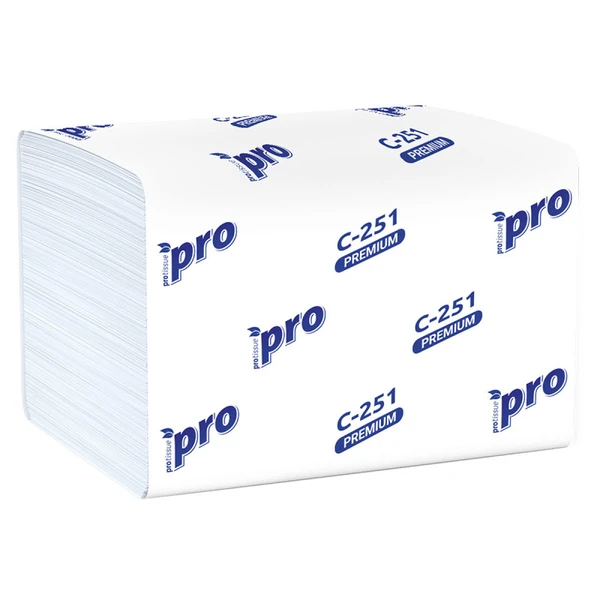 Салфетки бумажные для диспенсера PROtissue 22х16 2 слойные белые V сложения 200 листов (артикул производителя С251) — фото 1