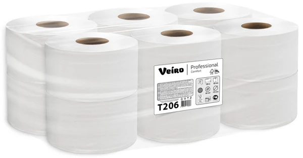 Туалетная бумага в рулоне VEIRO Professional Comfort 2 слойная белая 125 м (артикул производителя Т206) — фото 1