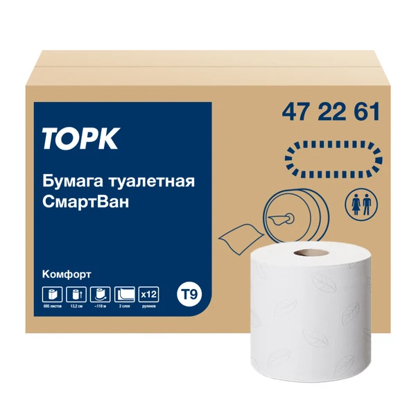 Бумага туалетная ТОРК СмартВан Комфорт T9 2 сл белая 130 м ЦВ (артикул проиводителя 472261) — фото 1