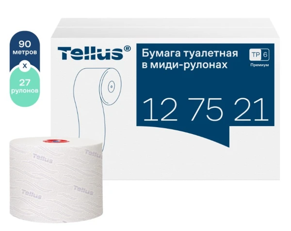Бумага туалетная Tellus Премиум T6 2 сл белая 90м (артикул производителя 127521) — фото 1