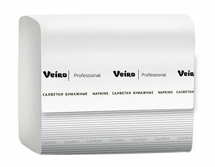 Салфетки бумажные для настольного диспенсера VEIRO Professional Comfort V сложения 2 слойные белые (артикул производителя NV211) — фото 1