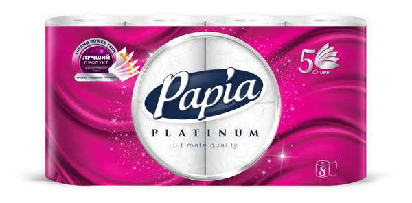 Бумага туалетная PAPIA PLATINUM 5 сл белая (8рул/уп) арт.5080978 — фото 1