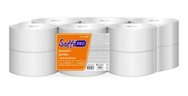 Бумага туалетная в рулоне SoffiPro Econom 1 сл белая 200 м 12рул/уп арт. 10901494 (артикул производителя 10901494) — фото 1