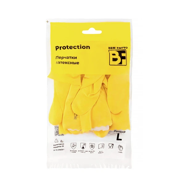 Перчатки резиновые Ben Fatto Protection L желтые  — фото 1