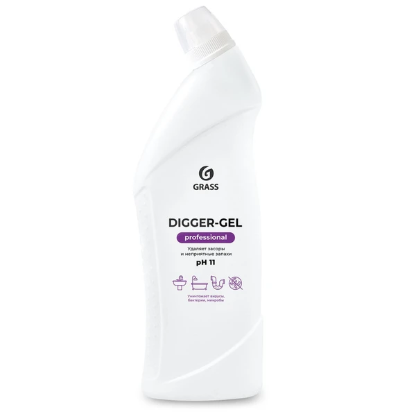 Средство щелочное для прочистки канализационных труб GRASS Digger-gel Professional 1 л (артикул производителя 125569) — фото 1