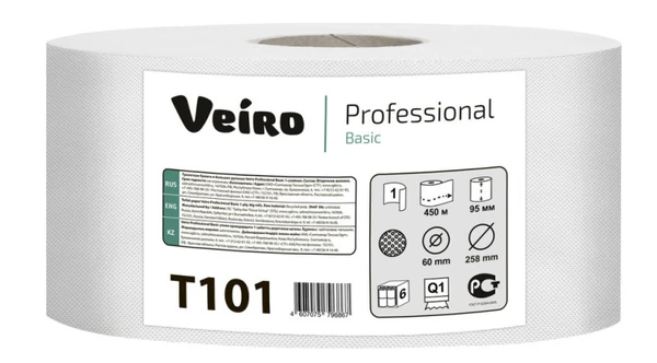 Туалетная бумага VEIRO Professional Basic 1 слойная светло-серая 450 м (артикул производителя T101) — фото 1