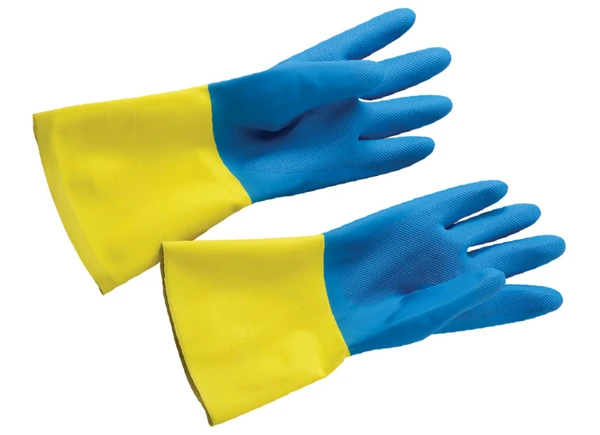 Перчатки резиновые XL BICOLOR сине-желтые, текстурированные — фото 1