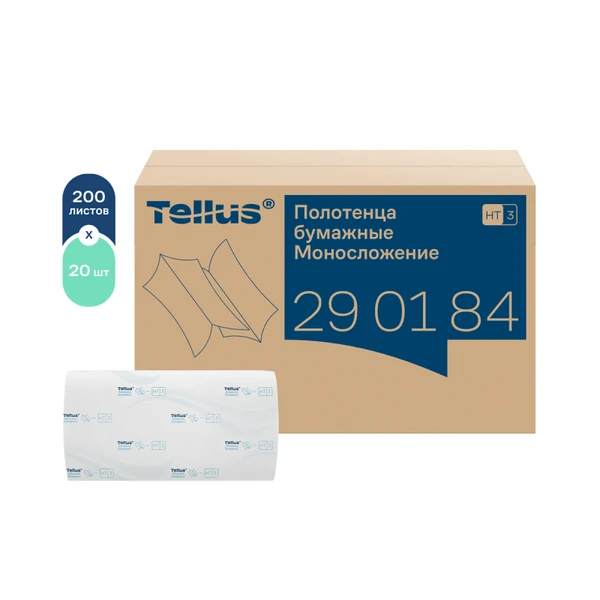 Полотенца бумажные листовые Tellus Комфорт H3 моносложение ZZ 2 сл белые 200 листов (артикул полизводителя 290184) — фото 1